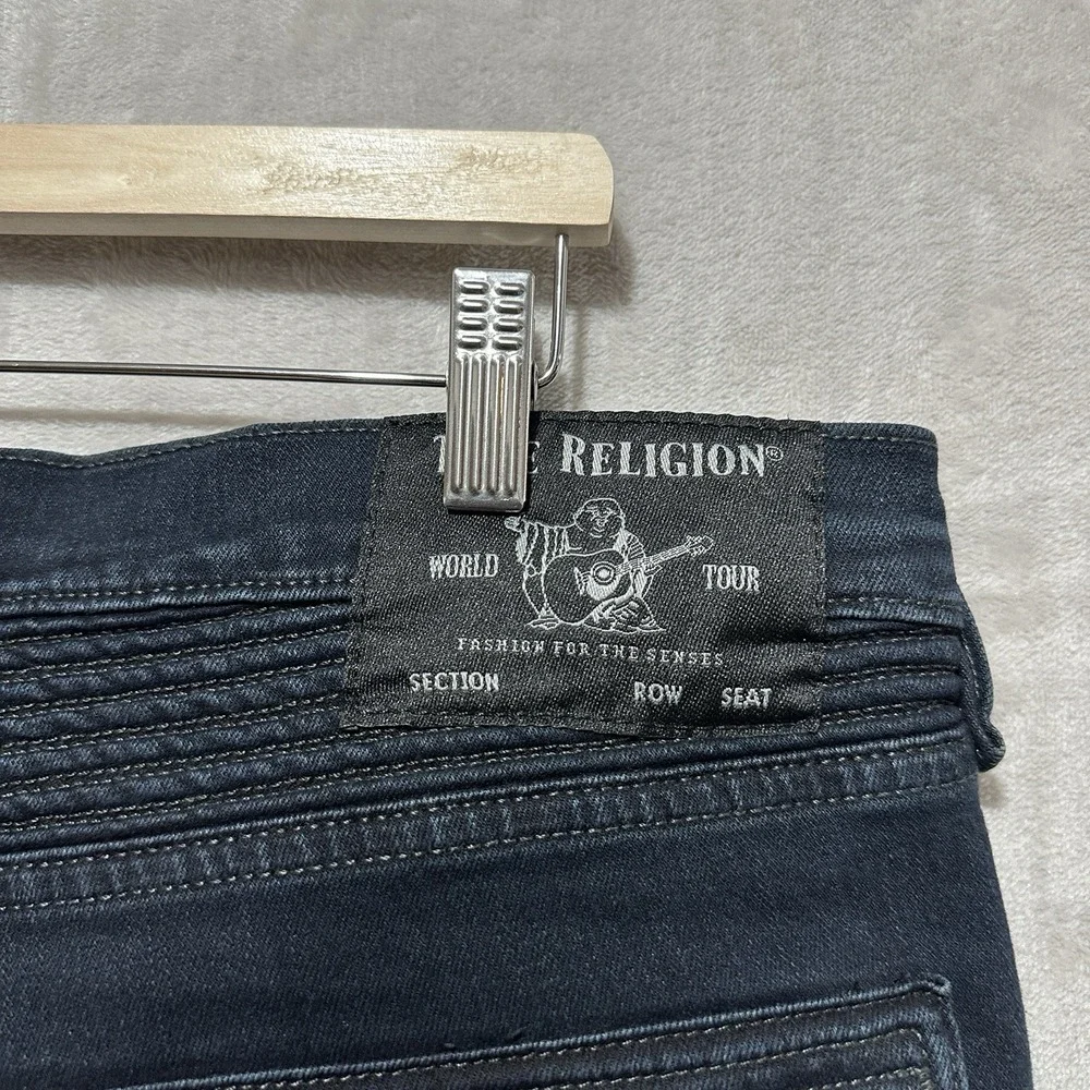 True Religion Rocco Men's Sz 34 Relaxed Skinny Moto Jean Dark Wash Ribbed Panels